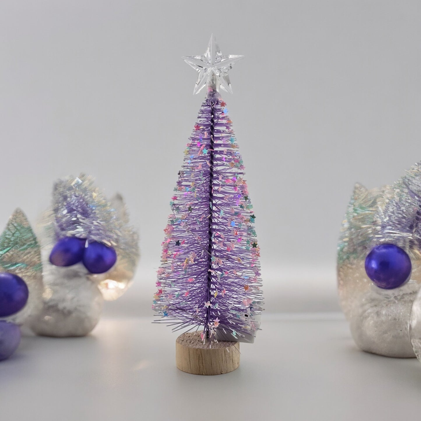 Tabletop 6.5" Purple Mini Christmas Tree with Wood Base