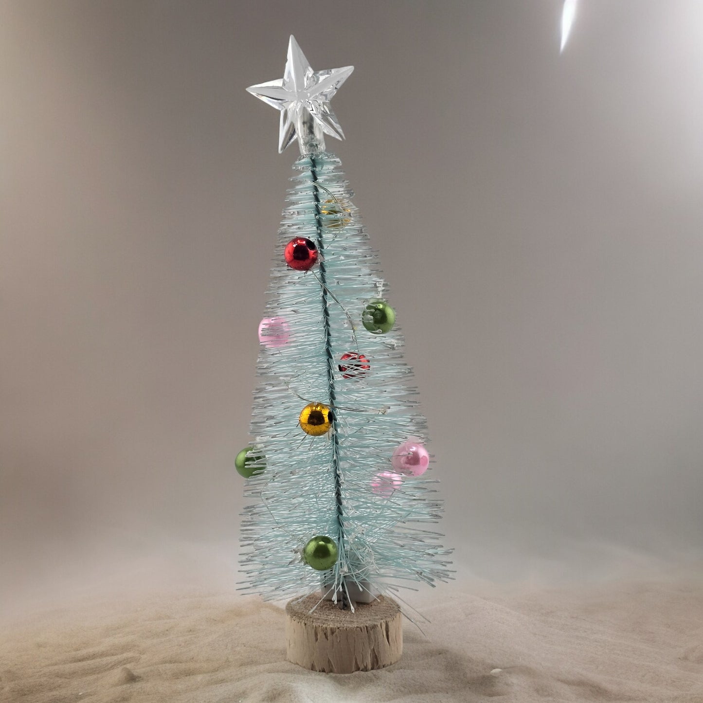 Tabletop 6.5" Aqua Mini Christmas Tree with Wood Base