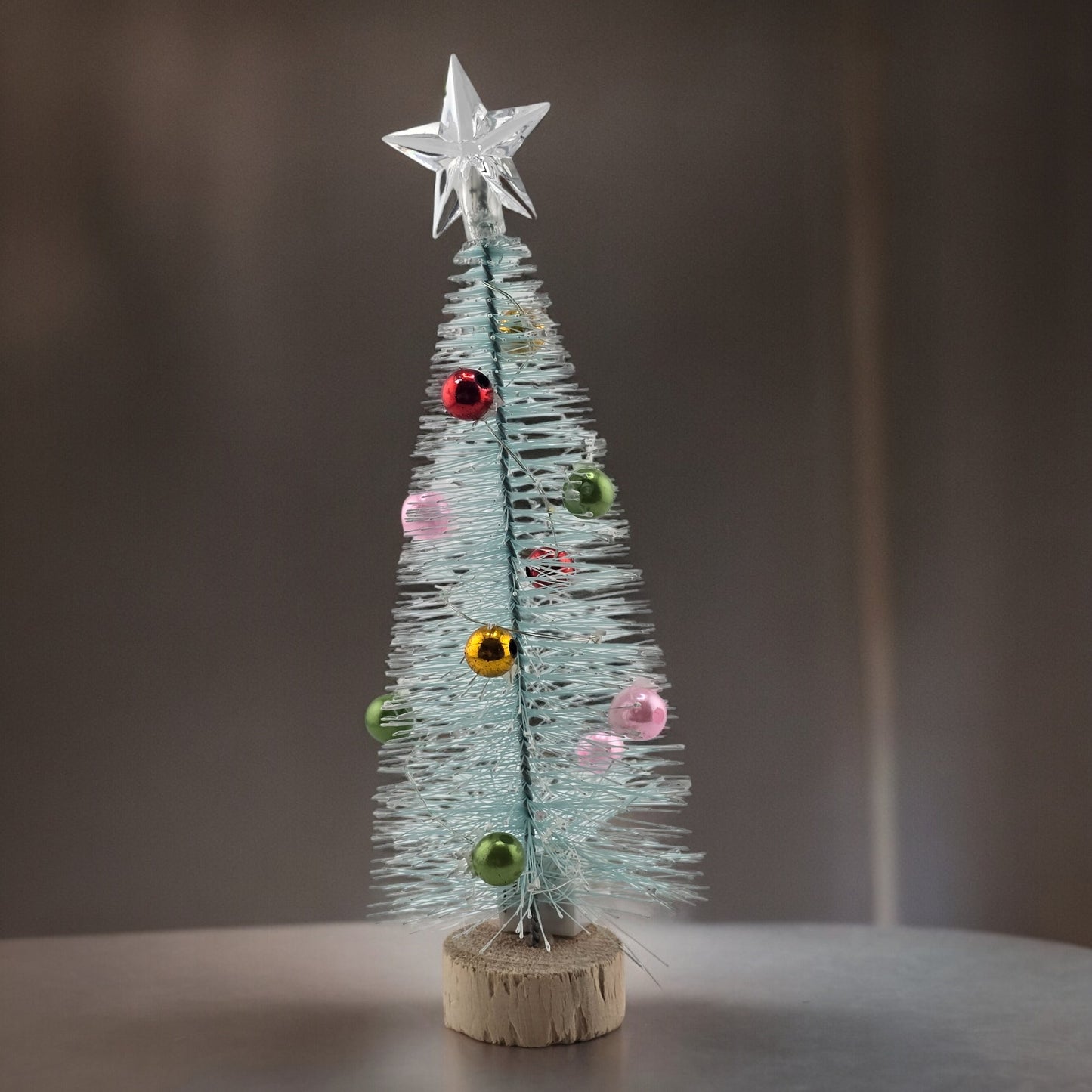 Tabletop 6.5" Aqua Mini Christmas Tree with Wood Base