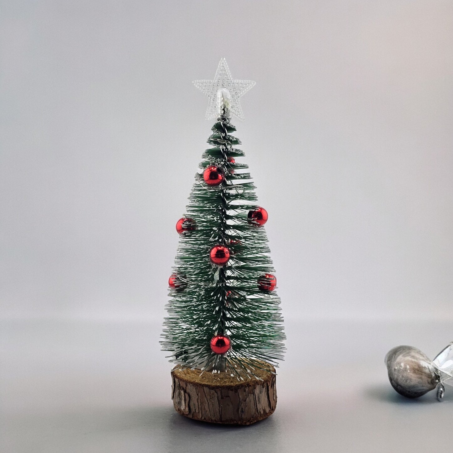 Tabletop 6.5" Red Ornament Mini Christmas Tree with Wood Base