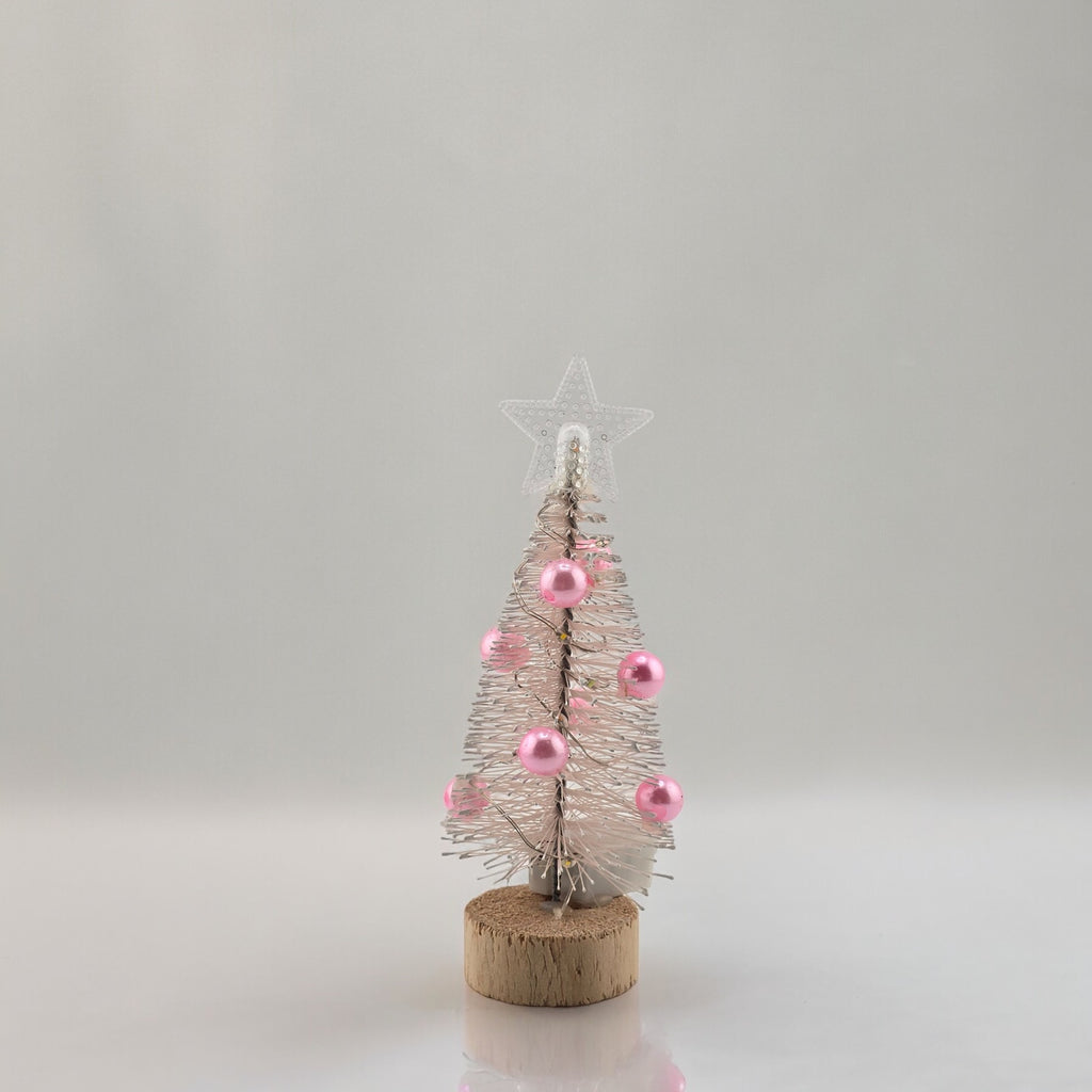 Tabletop 5.5" Pink Mini Christmas Tree with Wood Base