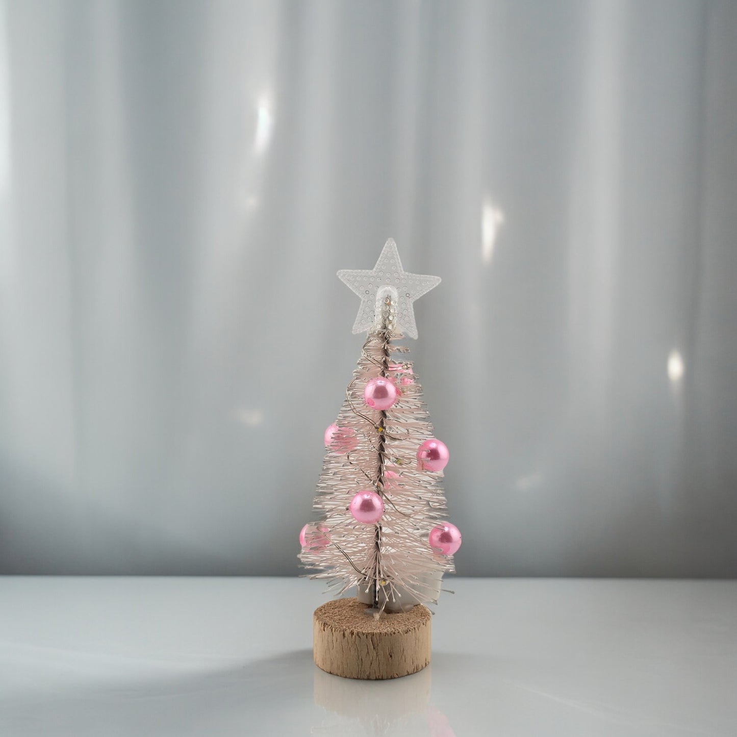 Tabletop 5.5" Pink Mini Christmas Tree with Wood Base