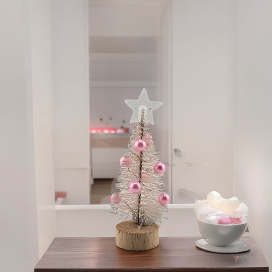 Tabletop 5.5" Pink Mini Christmas Tree with Wood Base