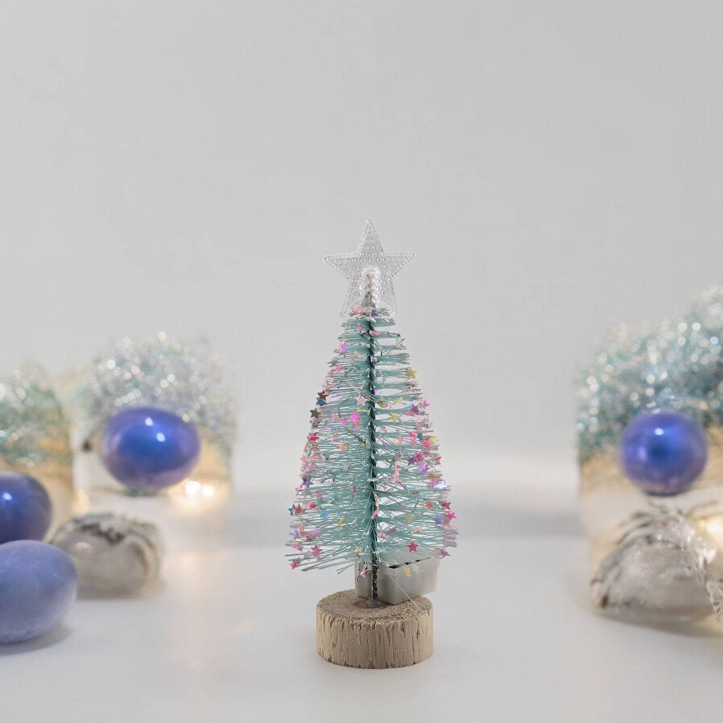 Tabletop 5.5" Aqua Mini Christmas Tree with Wood Base