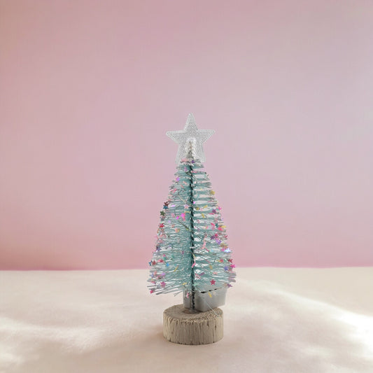 Tabletop 5.5" Aqua Mini Christmas Tree with Wood Base