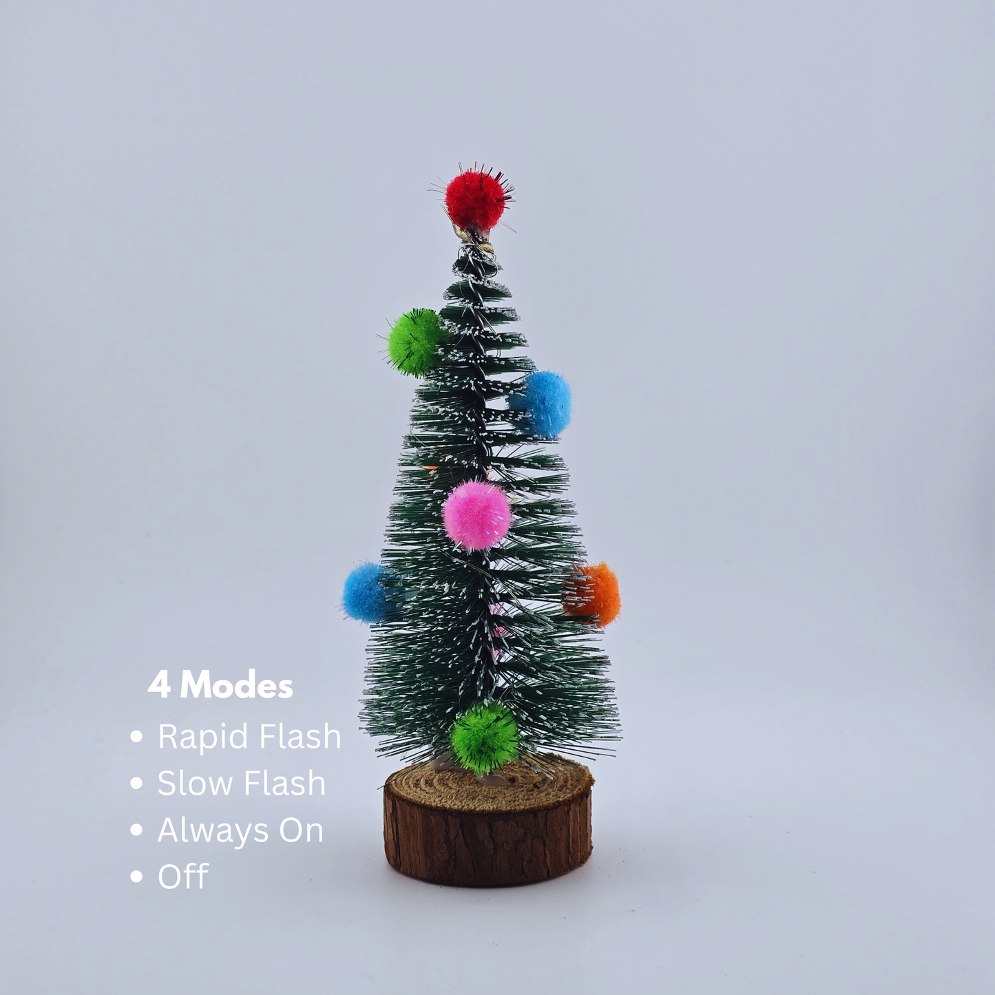 Tabletop 6.5" Multi Color Pom Pom Mini Christmas Tree with Wood Base