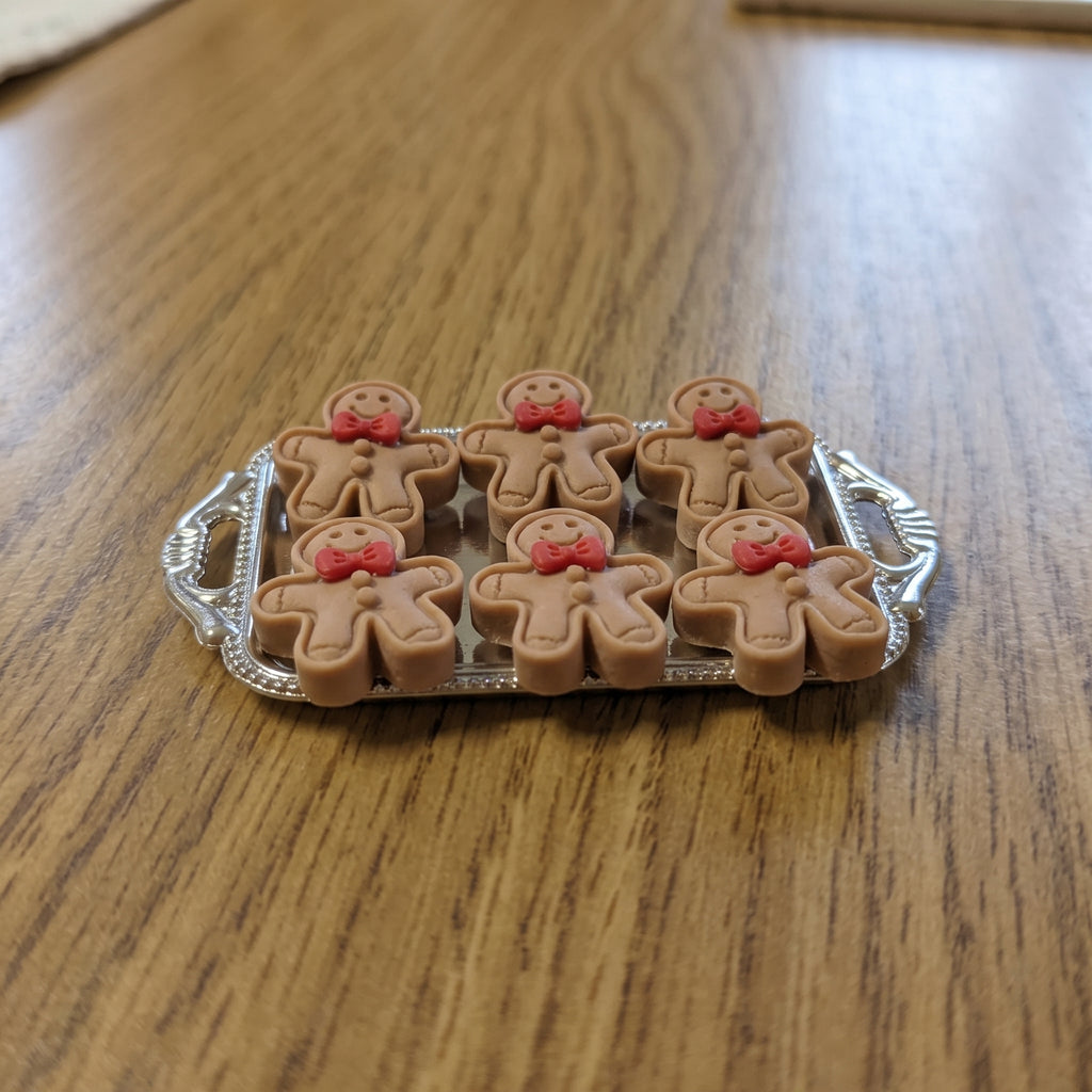 Miniature Gingerbread Cookies on Silver Serving Platter – Elf Prop & Dollhouse Food Accessory