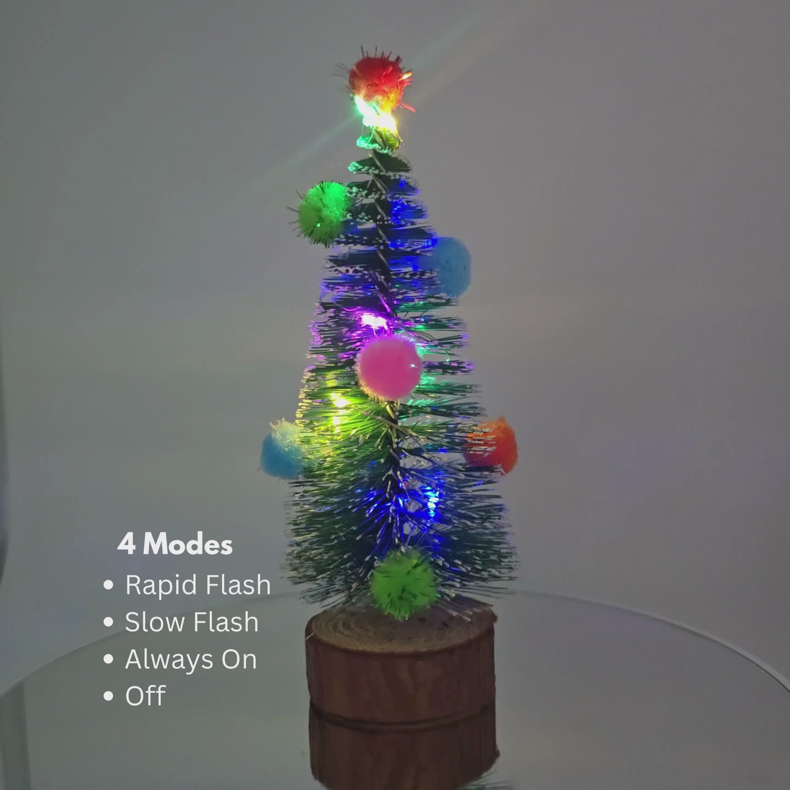 Tabletop 6.5" Multi Color Pom Pom Mini Christmas Tree with Wood Base