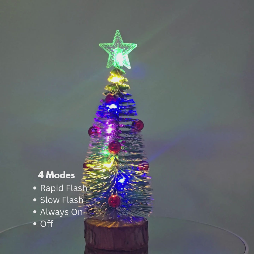 Tabletop 6.5" Red Ornament Mini Christmas Tree with Wood Base